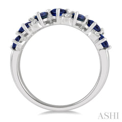 1/10 ctw Pear and Oval Shape 4X3MM Sapphire and Round Cut Diamond Precious Band in 14K White Gold