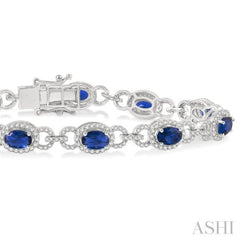 1 3/4 Ctw Round Cut Diamond & 6x4 MM Oval Cut Sapphire Precious Bracelet in 14K White Gold