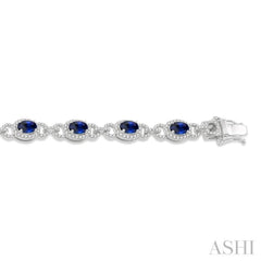 1 3/4 Ctw Round Cut Diamond & 6x4 MM Oval Cut Sapphire Precious Bracelet in 14K White Gold