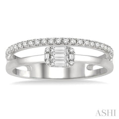 1/4 ctw Twin Band Baguette and Round Cut Diamond Fusion Fashion Ring in 14K White Gold