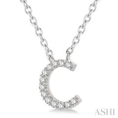 1/20 Ctw Initial 'C' Round Cut Diamond Pendant With Chain in 14K White Gold