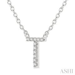 1/20 Ctw Initial 'T' Round Cut Diamond Pendant With Chain in 14K White Gold