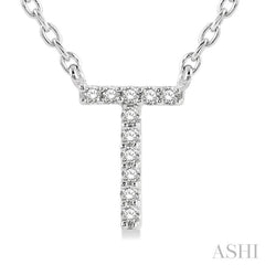 1/20 Ctw Initial 'T' Round Cut Diamond Pendant With Chain in 14K White Gold