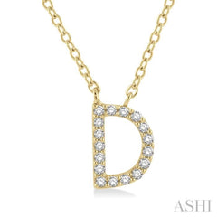 1/20 Ctw Initial 'D' Round Cut Diamond Pendant With Chain in 14K Yellow Gold