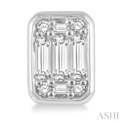 3/4 Ctw Octagonal Shape Baguette and Round Cut Diamond Bezel Stud Earrings in 14K White Gold