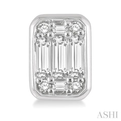 1/2 Ctw Octagonal Shape Baguette and Round Cut Diamond Bezel Stud Earrings in 14K White Gold