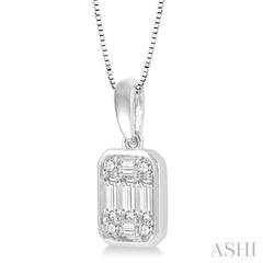 1/2 Ctw Octagonal Shape Baguette and Round Cut Diamond Pendant With Chain in 14K White Gold