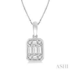 1/5 Ctw Octagonal Shape Baguette and Round Cut Diamond Pendant With Chain in 14K White Gold