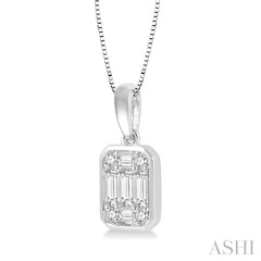 1/5 Ctw Octagonal Shape Baguette and Round Cut Diamond Pendant With Chain in 14K White Gold