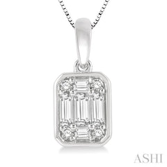 1/5 Ctw Octagonal Shape Baguette and Round Cut Diamond Pendant With Chain in 14K White Gold