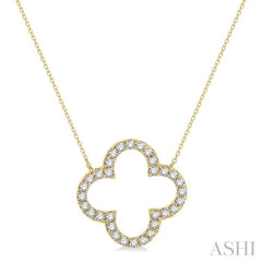 1 Ctw Clover Round Cut Diamond Necklace in 14K Yellow Gold