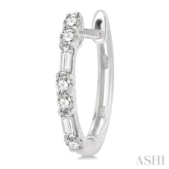 1/3 ctw Baguette and Single Cut Diamond Petite Huggies in 14K White Gold