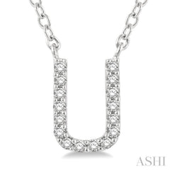 1/20 Ctw Initial 'U' Round Cut Diamond Pendant With Chain in 14K White Gold