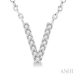 1/20 Ctw Initial 'V' Round Cut Diamond Pendant With Chain in 14K White Gold