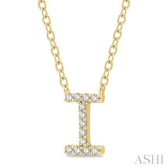 1/20 Ctw Initial 'I' Round Cut Diamond Pendant With Chain in 14K Yellow Gold