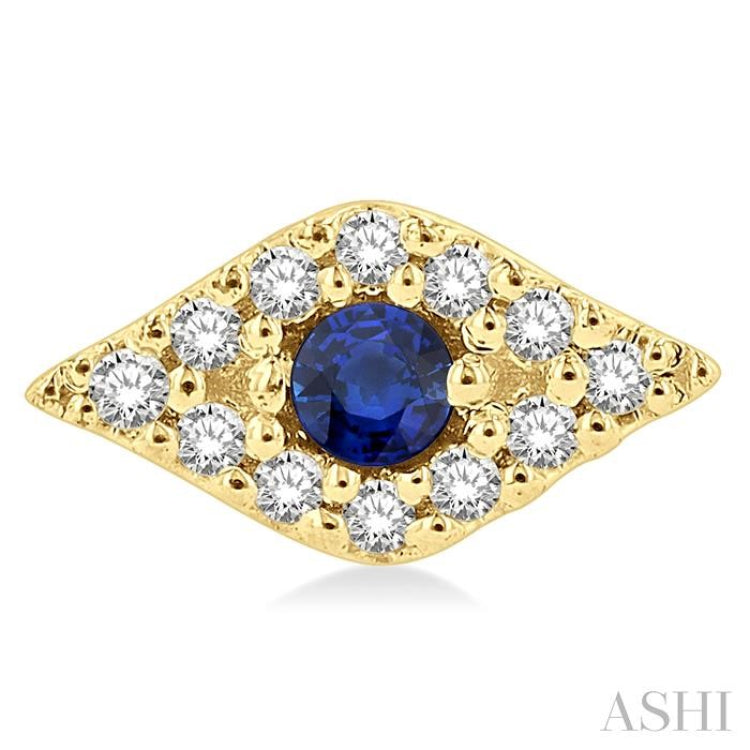 2.0 MM Round Cut Sapphire and 1/10 Ctw Evil Eye Round Cut Diamond Precious Petite Fashion Earring in 14K Yellow Gold