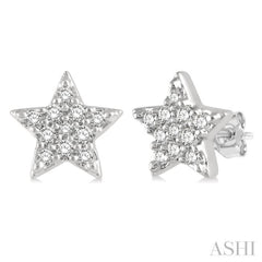 1/10 Ctw Star Round Cut Diamond Petite Fashion Earring in 14K White Gold