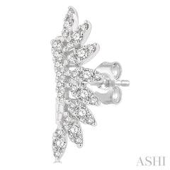 1/3 ctw Arched Marquise Projection Single Cut Diamond Petite Fashion Earring in 14K White Gold