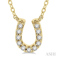 1/10 Ctw Horseshoe Charm Round Cut Diamond Petite Fashion Pendant With Chain in 14K Yellow Gold