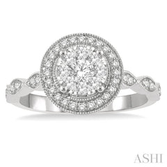 1/2 ctw Criss Cross Shank Circular Lovebright Round Cut Diamond Engagement Ring in 14K White Gold