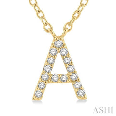 1/20 Ctw Initial 'A' Round Cut Diamond Pendant With Chain in 14K Yellow Gold