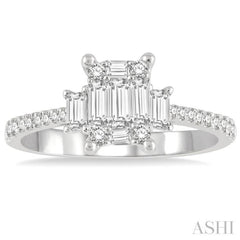 5/8 ctw Fusion Baguette and Round Cut Diamond Fashion Ring in 14K White Gold