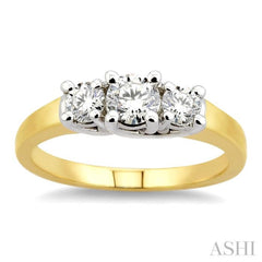 3/4 Ctw Three Stone Round Cut Diamond Ring in 14K Yellow and White Gold