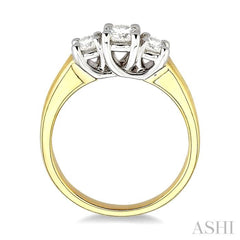 3/4 Ctw Three Stone Round Cut Diamond Ring in 14K Yellow and White Gold