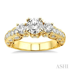 1 1/4 Ctw Diamond Engagement Ring with 1/2 Ct Round Cut Center Stone in 14K Yellow Gold