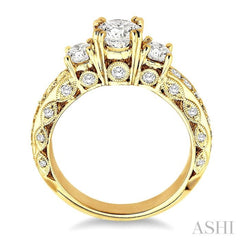 1 1/4 Ctw Diamond Engagement Ring with 1/2 Ct Round Cut Center Stone in 14K Yellow Gold