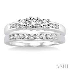 3/4 Ctw Diamond Wedding Set with 1/2 Ctw Round Cut Engagement Ring and 1/4 Ctw Wedding Band in 14K White Gold