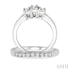 3/4 Ctw Diamond Wedding Set with 1/2 Ctw Round Cut Engagement Ring and 1/4 Ctw Wedding Band in 14K White Gold