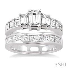 3 Ctw Diamond Wedding Set with 2 Ctw Emerald and Princess Cut Engagement Ring and 1 Ctw Wedding Band in 14K White Gold