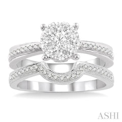 5/8 Ctw Diamond Wedding Set with 1/2 Ctw Lovebright Round Cut Engagement Ring and 1/10 Ctw Wedding Band in 14K White Gold