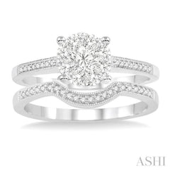 1/2 Ctw Diamond Wedding Set with 1/2 Ctw Lovebright Round Cut Engagement Ring and 1/20 Ctw Wedding Band in 14K White Gold