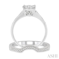 1/2 Ctw Diamond Wedding Set with 1/2 Ctw Lovebright Round Cut Engagement Ring and 1/20 Ctw Wedding Band in 14K White Gold