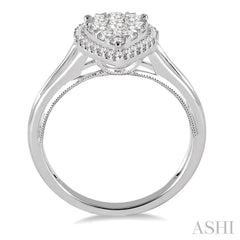 3/4 Ctw Pear Shape Round Cut Diamond Lovebright Ring in 14K White Gold