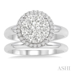 3/4 Ctw Diamond Lovebright Wedding Set with 3/4 Ctw Engagement Ring and Shadow Band in 14K White Gold