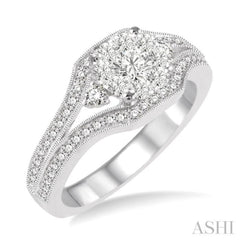 5/8 Ctw Round Cut Diamond Lovebright Ring in 14K White Gold