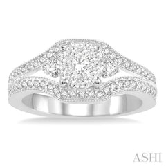 5/8 Ctw Round Cut Diamond Lovebright Ring in 14K White Gold