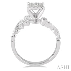 3/8 Ctw Princess Cut Diamond Lovebright Engagement Ring in 14K White Gold