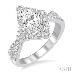 1 1/4 Ctw Diamond Engagement Ring with 3/4 Ct Marquise Cut Center Stone in 14K White Gold