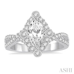 1 1/4 Ctw Diamond Engagement Ring with 3/4 Ct Marquise Cut Center Stone in 14K White Gold