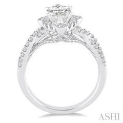 1 1/4 Ctw Diamond Engagement Ring with 3/4 Ct Marquise Cut Center Stone in 14K White Gold