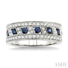 5/8 Ctw Round Cut Diamond and 2.6mm Round Cut Tanzanite Band in 18K White Gold