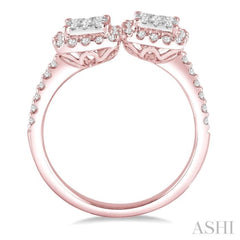 5/8 Ctw Conjoined Cushion Mount Round Cut Diamond Lovebright 2Stone Ring in 14K Rose and White Gold