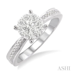 3/4 Ctw Lovebright Round Cut Diamond Engagement Ring in 14K White Gold