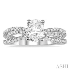 1 1/6 Ctw Diamond Engagement Ring with 3/4 Ct Oval Cut Center Diamond in 14K White Gold