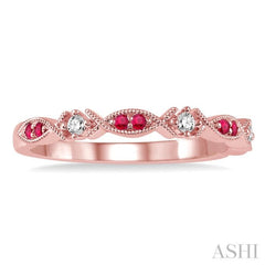 1.25 MM Round Cut Ruby and 1/20 Ctw Round Cut Diamond Half Eternity Wedding Band in 14K Rose Gold