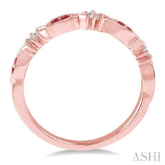 1.25 MM Round Cut Ruby and 1/20 Ctw Round Cut Diamond Half Eternity Wedding Band in 14K Rose Gold